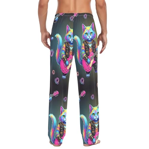 Men's Pajama Bottom Abstract Rocking Cat Cotton Pajama Pants Drawstring Sleepwear Long Pants Pockets3