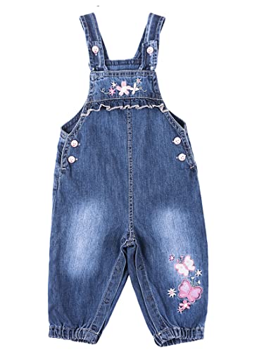 Zl Magic Baby & Little Girls Embroidery Soft Bib Denim Overalls Washed Jumpsuits Jeans (6-9 Months, Butterfly & Flower 02) #TOP1