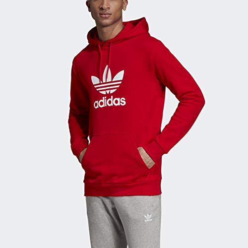 adidas Originals Men's Trefoil Hooded Sweatshirt, Scarlet/White, X-Large