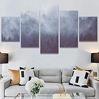 SIGNWIN 5 Panel Canvas Wall Art Foggy Mountains for Home Decorations Ready to Hang - 60