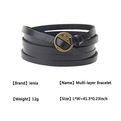 GelConnie Leather Bracelet Adjustable Multi Layer Wrap Bracelets Punk Leather Wristbands for Men, Women LPB318-Black - Image 5