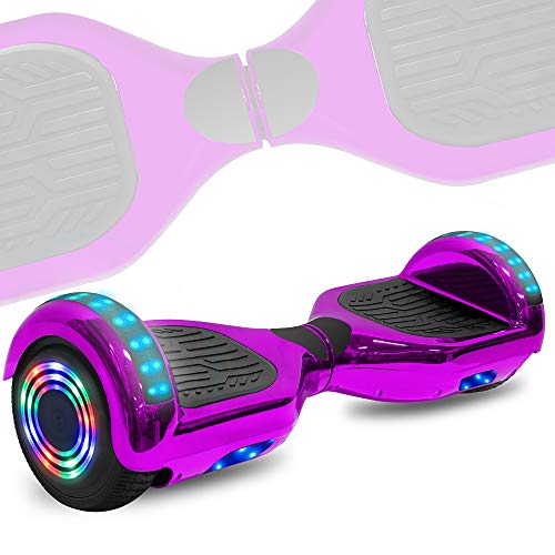 6.5 Inch Electric Scooter Hoverboard Smart Self-Balancing Two Wheels Electric Scooter with Built in Speaker LED Lights (Chrome Purple)