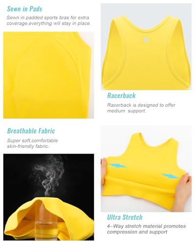 Image of RUNNING GIRL Sports Bras for Women High Impact Seamless Ribbed Longline High Neck Workout Crop Tank Tops(BX3067Yellow,XL)