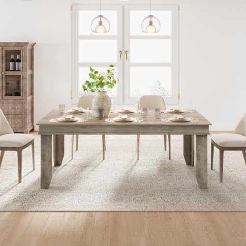 GarveeHome Farmhouse Dining Table for 6-8 People, 71 in Long Kitchen Tables with Wooden Sturdy Frame, 6 ft Large Rectangular Dinner Table for Dining Room, Kitchen, Grey, 71' Non-extendable