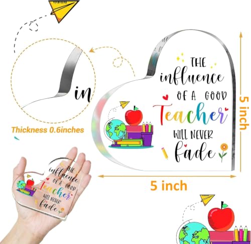 Image of Teacher Appreciation Gifts for Women Men, Acrylic Heart Sign | to My Teacher Paperweight Presents Birthday Christmas Retirement Thank You Gifts for Teacher