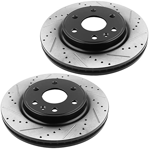 Front Drilled & Slotted Disc Brake Rotor Replacement for Buick Enclave, Chevy Traverse, GMC Acadia, Saturn Outlook-12.80" (325mm) 6 Lugs
