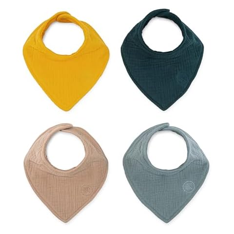 Parker Baby Co. Muslin Bandana Drool Bibs | 100% Soft Muslin Cotton, Absorbent & Adjustable | Stylish Teething & Drooling Bibs, 4 Pack - Dune Set Cover