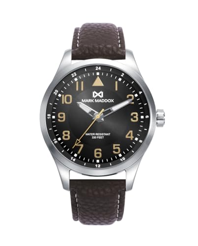Mark Maddox Reloj para Hombre Clásico con Pulsera de Piel y Esfera de Color Negra HC0128-14