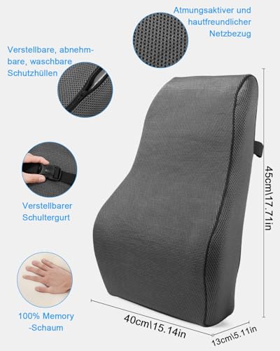FAOKZE Ergonomisches RückenKissen aus Memory Foam, Memory Foam Rückenkissen für Bürostuhl & Sofa, Rückenkissen Stuhl mit Antistatischem (Grau)