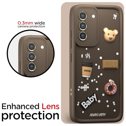 Image of Pikkme Back Cover for Samsung Galaxy S21 FE 5G | Cute Fun Cartoon 3D Bear Silicone Full Body Protection Bumper Cover (Brown)
