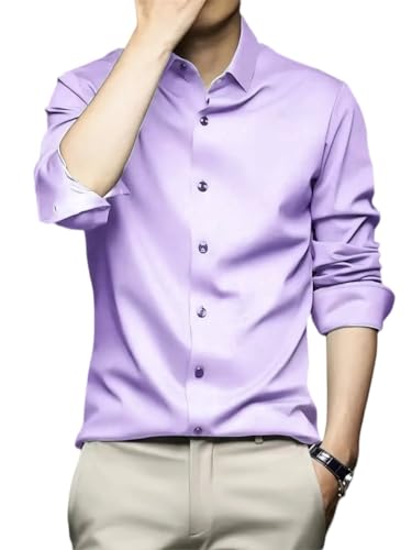 IndoPrimo Men's Stylish Solid Satin Casual Shirt for Men Full Sle...