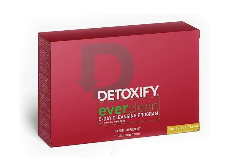 Detoxify Ever Clean Cleansing Program Honey Tea 5 x 4 oz Bottles 5-Day Solution Green Tea Vitamins & Minerals Plus Sticker and Bag