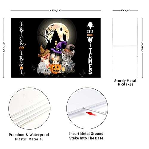 Junelucky Cute Dog Witch Hat Happy Halloween Corrugated Plastic Decorative Yard Sign With Metal H-Stakes Farmhouse Street Welcome Lawn Yard Signs For Outside Patio Garden Decor 12X18 Inch #TOP3