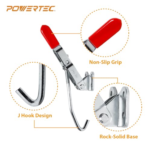Image of POWERTEC 2PK J Hook Toggle Clamp, 375 lbs Holding Capacity, 451 Adjustable Pull Action Latch for Smoker, Tool Box, Woodworking Jigs and Fixtures, Cabinet, Lids, Door, Truck (20308-P2)