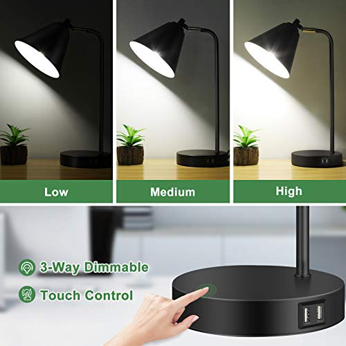 image for BesLowe Industrial 3 Way Dimmable Touch Control Desk Lamp with 2 USB P