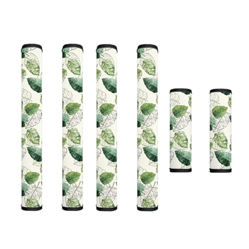 Image of Fridge Door Handle Covers Set of 6 Washable Kitchen Electric Appliances Handle Protector Anti-Skid Home Decor Oven Refrigerator Microwave Accessories, Green Leave Cream White