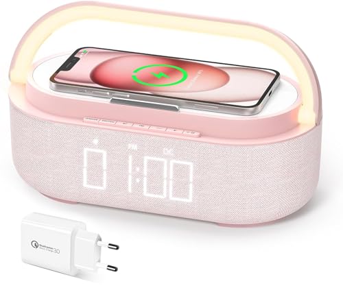 🎀 【Radio Réveil Multifonctionnel 6 en 1】 Vous pouvez obtenir un Haut-parleur Bluetooth + Réveil Numérique + Chargeur sans fil 15W + Radio FM + Lampe de nuit Réglable à 4 niveaux + Support de Téléphone portable. Un produit qui s'adapte à tous vos bureaux et garantit que votre bureau en désordre soit propre en un rien de temps.