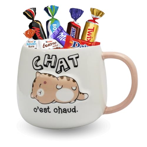 PRO DISTRI Mug Kawai 3D Chat 40cl garni de 25 chocolats Célébrations, Kinder Shokobons et Mini-Bueno, Milka et Daim | Idée Cadeau Gourmand Anniversaire &...