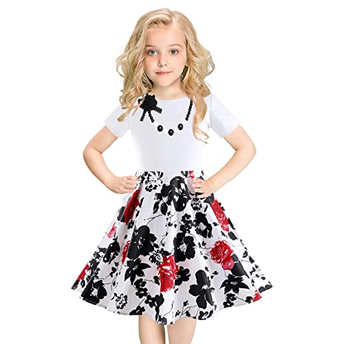 Tao-Ge Girls Vintage Dress Polka Dot Kids 50S Dresses Girl Retro Rockabilly Swing Party Dress Size 6-12 With Necklace #TOP11
