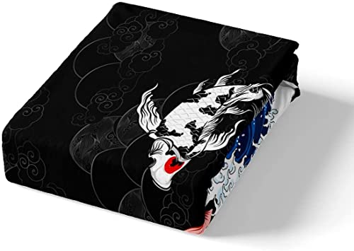 Loussiesd Japanese Ukiyoe Fish Duvet Cover Ocean Surfing Koi Toddler Bedding Set Kids Boys Japanese-Style Exotic Koi Animal Comforter Cover Exotic Style Bedspread Cover 3Pcs Double Size - Image 4