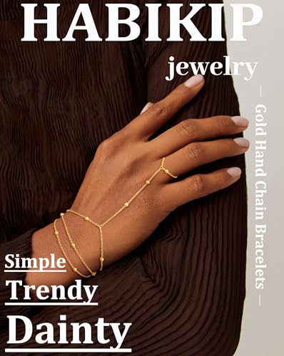 Gold Hand Chain Bracelet for Women, 14k Gold Plated Finger Ring Bracelet Dainty Adjustable Gold Hand Bracelets for Women Non Tarnish Trendy Simple Jewelry for Women2