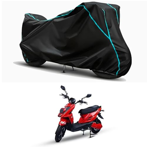 Image of Waterproof Bike Body Cover Compatible for | Tunwal T 133 STD | Taffeta Fabric, Sky Piping Design, Bottom Elastic Fit | Dustproof, Sun UV & Rain Protection for All Weather.