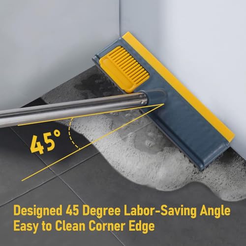 Image of 2 in 1 Bathroom Cleaning Brush with Wiper, Tiles Cleaning Brush Bathroom Brush with Long Handle Tile Cleaner Brush Bathroom Floor Cleaning Brush Floor Cleaner Brush Floor Scrub Brush