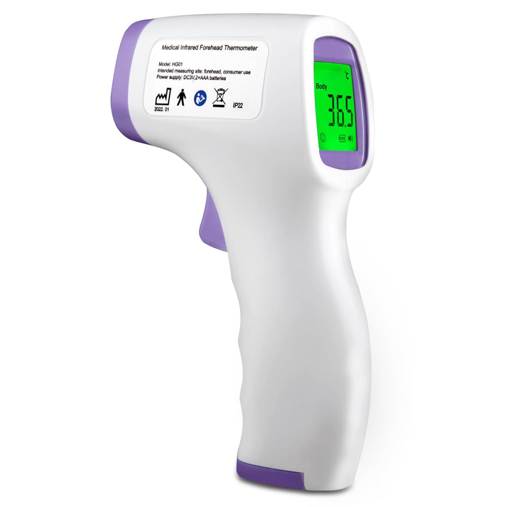 Thermomètre Frontal Sans Contact, Thermomètre Frontal Adulte et Bebe avec Lecture Instantanée 1s, Thermometre Numérique 32 Mémoire, Alarme de Fièvre, Rapides et Précises