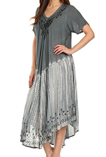 Sakkas 20Se Viveka Embroidered Caftan Dress - Grey - One Size #TOP2