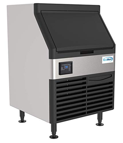 Image of KoolMore CIM-280 Undercounter Ice Maker Machine, 280 lb. Full Cube Production, Air Cooled and Free Standing, Black and Silver Stainless-Steel Frame, Restaurant, Bar, Cafe or Hotel