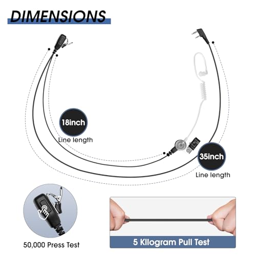 2-Pack Walkie Talkie Earpiece with mic 2-Pin Two Way Radio Headset Compatible with Baofeng Kenwood Pxton Wouxun Walkie Talkies (Covert Air Acoustic Tube Headset)