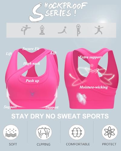 Image of RUNNING GIRL Sports Bras for Women,Seamless Ribbed Sports Bra High Support Workout Racerback Orange Bra Padded Push up(WX3038Hot Pink,S)