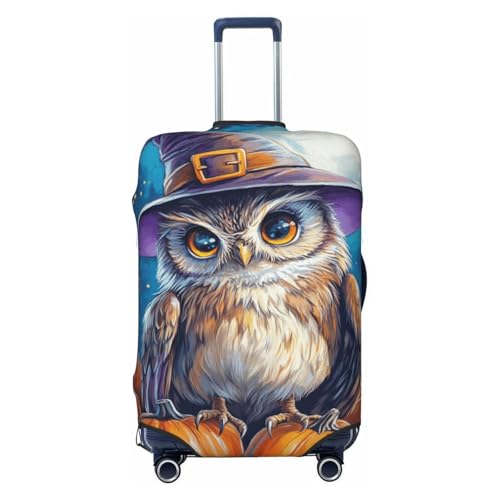 Owl Witch Hat Pumpkins Elastic Travel Luggage Covers Dustproof Scratch-Resistant Suitcase Protector Fit 22-24 Inch