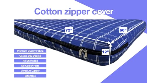 Image of 6x5 ft Cotton Mattress Cover Queen Bed (72x60x12 in) Non Shrink Heavy Fabric,Interlocked Stiching,Stong Zip,Metal Locks.