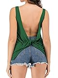 Famulily Womens Open Back Workout Tops Twist Backless Yoga Shirts Cute Gym Tank Tops Green Medium