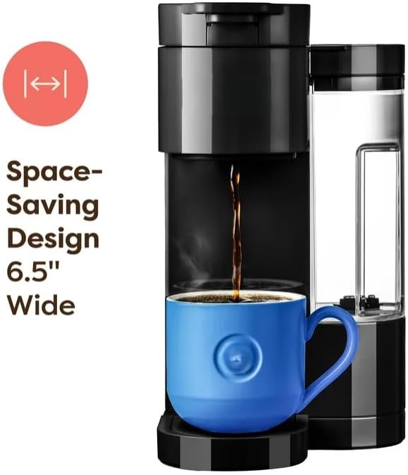 KeuriigK K Express Essentials Single Serve K Cup Pod Coffee Maker, 3 cup sizes (6, 8, and 10oz), Fast Fresh Brew, 30oz Removable Water Reservoir (Black)