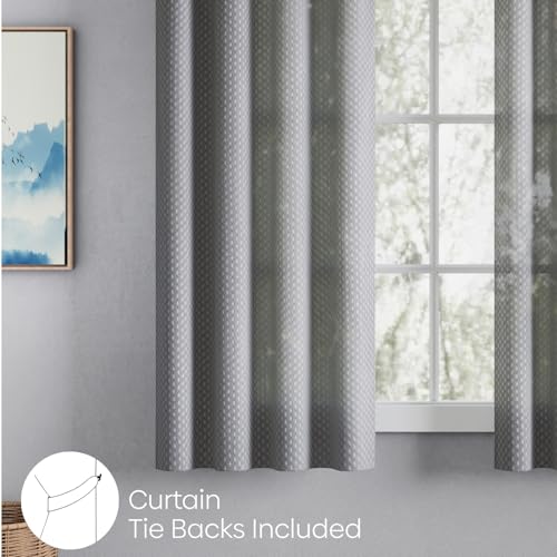 Image of haus & kinder Jacquard Sheer Window Curtains 5 Feet Long Pack of 2 Window Curtains, 5 Feet Curtains for Window, (Abstract Geometric Design, Silver Ripple Ice Blue, 114x152cm)