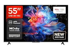 TCL 55V6C 55 Zoll Direct LED TV, 4K HDR Fernseher, Smart TV mithilfe von Google TV (Dolby Audio, Motion Clarity, Kompatibel mit Google Assistant & Alexa)