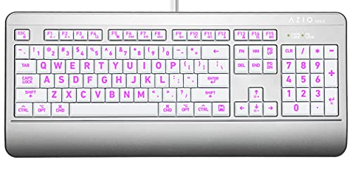 Azio KB540 (Mac Version) - Large Print 3-Color LED Wired USB (Type C) Keyboard with Antimicrobial Protection, Washable, Waterproof IP66, Blue Purple Red