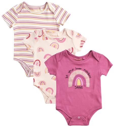 Image of Jessica Simpson Baby Girls' Bodysuit - 3 Pack Short Sleeve Baby Snapsuit Romper for Girls - Newborn Essential Clothing (0-9M)