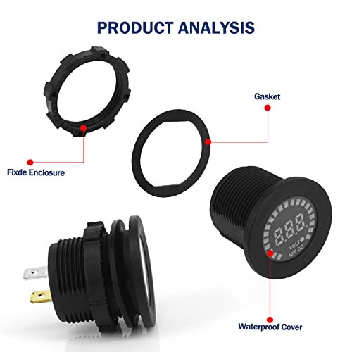 12V Dc Voltmeter Color Led Digital Display - Waterproof Volt Meter Voltage Scale Gauge 5-15V Battery Tester For Marine Car Motorcycle Truck Boat Rv Without Panel, Directly Install Or Replaced On Panel #TOP5