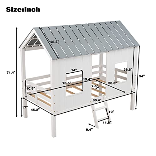 Softsealowloftbedwithwindowsandroofhouseloftbedwoodplatformbedframewithwoodslatsandnoboxspringneeded  Urban Country Home Decor Softsea low loft bed with windows and roof house loft bed wood platform bed frame with wood slats and no box spring needed  urban country home decor