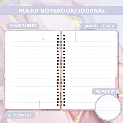 Spiral-NotebookJournal-Lined-NotebookJournal-with-Premium-Thick-Paper-63-x-84-Twin-Wire-Binding-Elastic-Closure-Inner-Pocket-128-Pages64-Sheets-Perfect-for-College-Office-Home