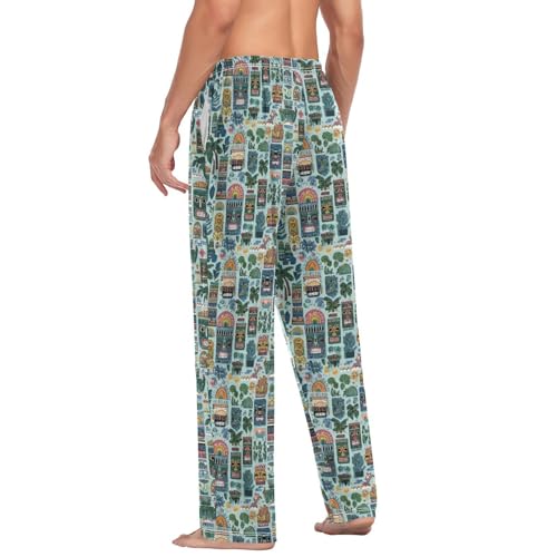 Aflyko Men's Pajama Pants Tiki Mask Palm Cute Blue Pjs Sleepwear Bottoms3