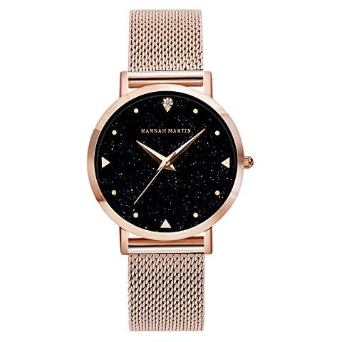 Reloj de pulsera de cuarzo resistente al agua para mujer con correa de malla de acero inoxidable de oro rosa Cover