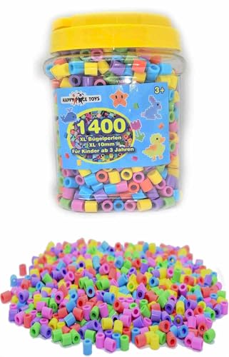 Boîte de 1400 perles à repasser Maxi XL de 10 mm en couleurs pastel - Grandes perles de 10 mm pour enfants à partir de 3 ans. (Compatibles avec toutes les...