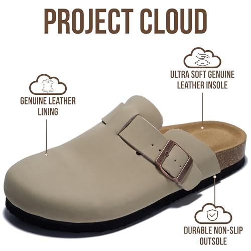 Image of Project Cloud 100% Genuine Leather Footbed Clogs for Women - Memory Foam Arch Support Slippers for Women - Trendy Slip-ons Women's Mules & Clogs Sandals