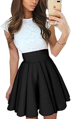 SEMATOMALA Women's Basic Solid Versatile Stretchy Flared Casual Mini Skater Skirt BL-S Black