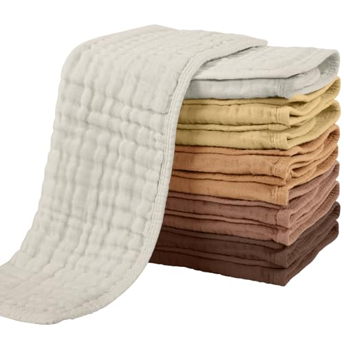 Image of Yoofoss Muslin Burp Cloths for Baby 10 Pack 100% Organic Cotton Baby Washcloths for Boys Girls Large 20''X10'' Super Soft and Absorbent Gradient Brown