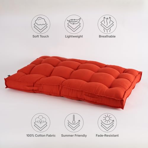 Image of SKANDA FAB Low Seating Cushion -100% Cotton Twill,Hand-Plotted Microfiber Filling,Floor Cushion with 2 Back Support Cushions - Ideal for Living Room,Balcony,Lounge- 80x120 Terracotta (Pack of 1),Red
